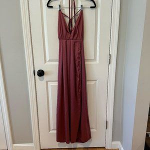 Satin Deep V Pink Backless Dress - Size‎ XS